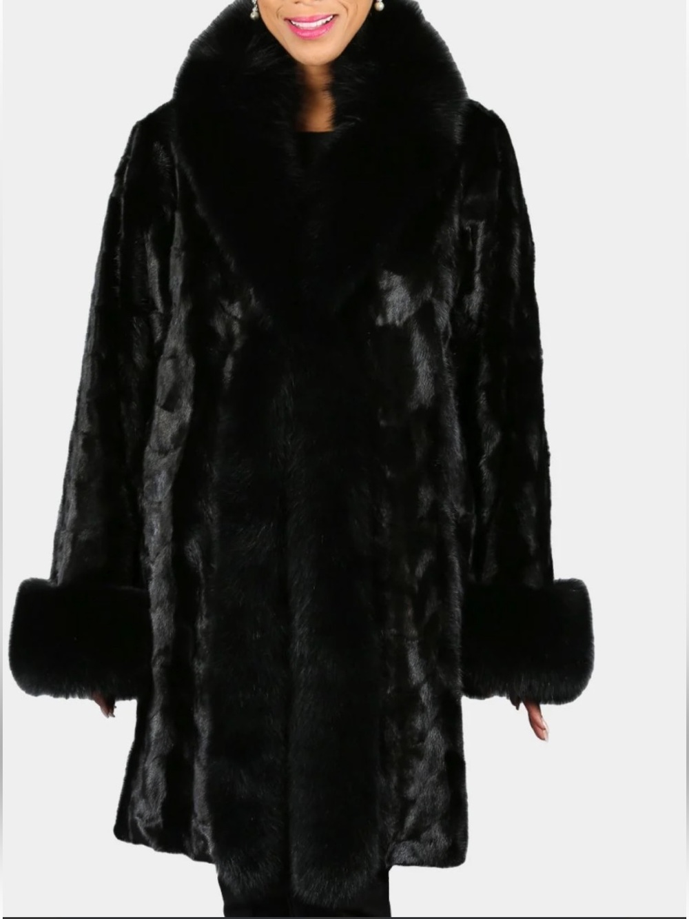 Simon Chang Collection Black Faux Fur Long Coat size 9/10 ,Steampunk